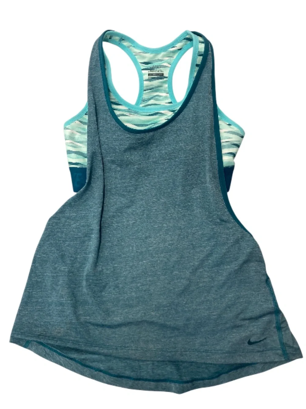 Nike Teal and Mint Dri-FIT tank top with attached Sports Bra embroidered logo